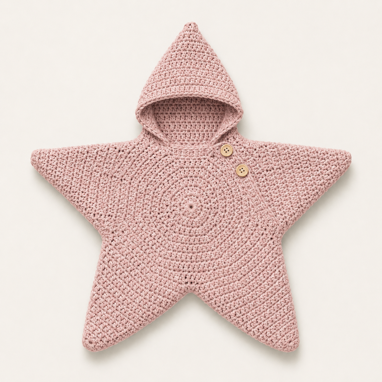 Hand-crocheted star baby wrap in Blush, flat lay
