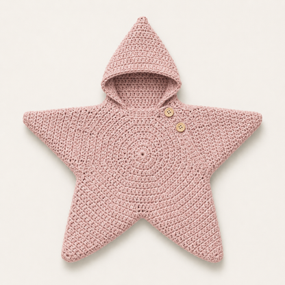 Hand-crocheted star baby wrap in Blush, flat lay