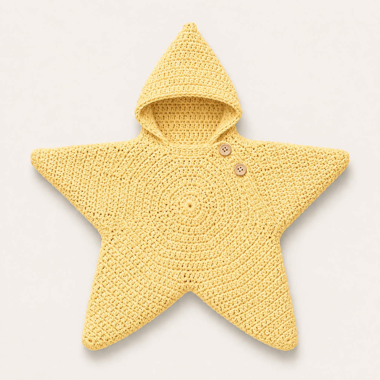 Hand-crocheted star baby wrap in Butter, flat lay