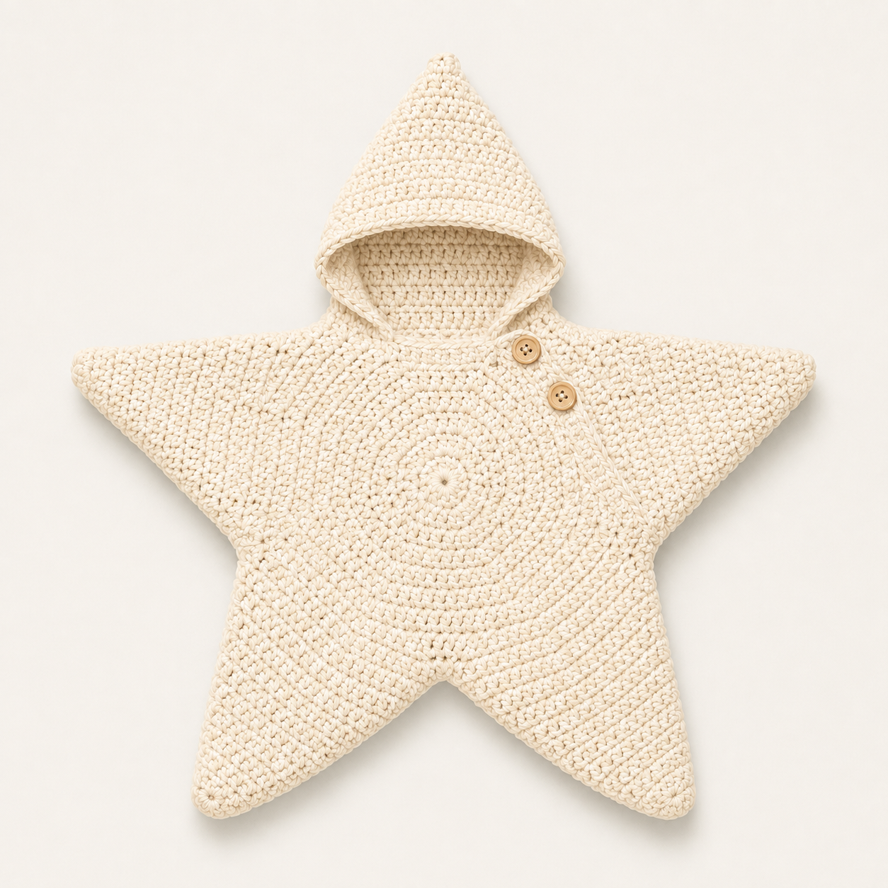 Hand-crocheted star baby wrap in Cloud, flat lay