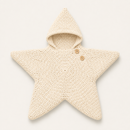 Hand-crocheted star baby wrap in Cloud, flat lay