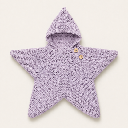 Hand-crocheted star baby wrap in Lavender, flat lay